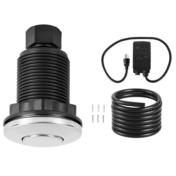 KFFKFF Garbage Disposal Air Switch Kit, Dual Outlet Sink Top Air Switch for Food Waste Disposal, 2.5-inch Brushed Nickel Stainless Steel ON/OFF Air Push Button, Compatible with Stainless Steel