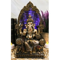 Vastu Hindu God Of Success Ganesha On Throne Figurine With Fiber Optics Light