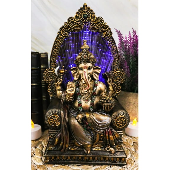 Vastu Hindu God Of Success Ganesha On Throne Figurine With Fiber Optics Light