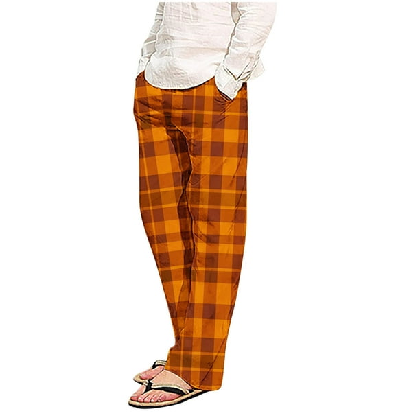 Pantalones de pijama largos de poliéster para hombre, informales, holgados, con estampado de vendaje y cuadros deportivos.