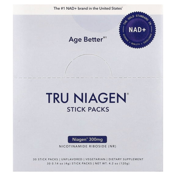 Tru Niagen Increases NAD , Nicotinamide Riboside, Unflavored, 30 Packets, 0.14 oz (4 g) Each