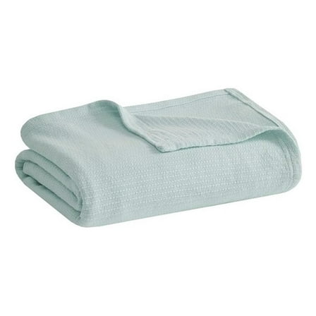 Pemberly Row Modern Basketweave Cotton Blanket in Blue Full/Queen