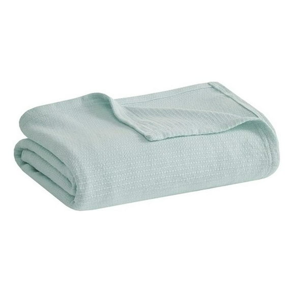 Pemberly Row Modern Basketweave Cotton Blanket in Blue Full/Queen