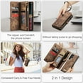 thumbnail image 4 of Feishell Durable 2-In-1 Magnetic Detachable Wallet Case for Samsung Galaxy S22 Ultra,for Women Men,Premium PU Leather Zipper Pocket Flip Multi Card Slots Purse Phone Case with Wrist Strap,Darkbrown, 4 of 10