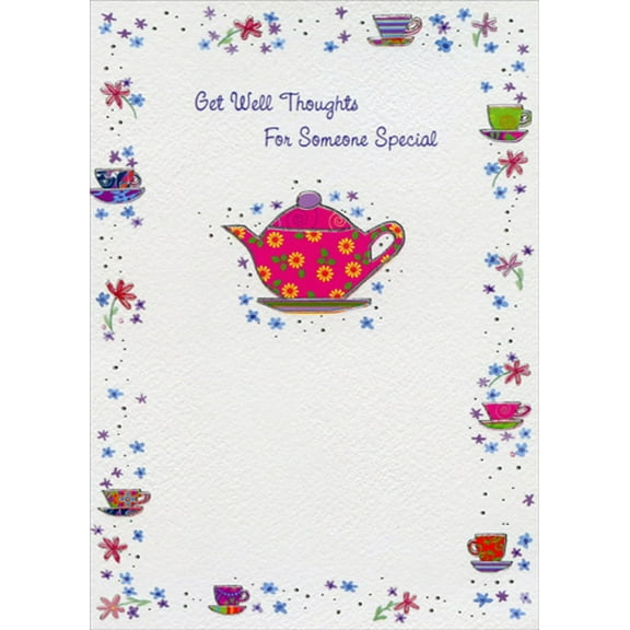 Designer Greetings Pink Teapot with Yellow Flowers Get Well Card for Someone Special