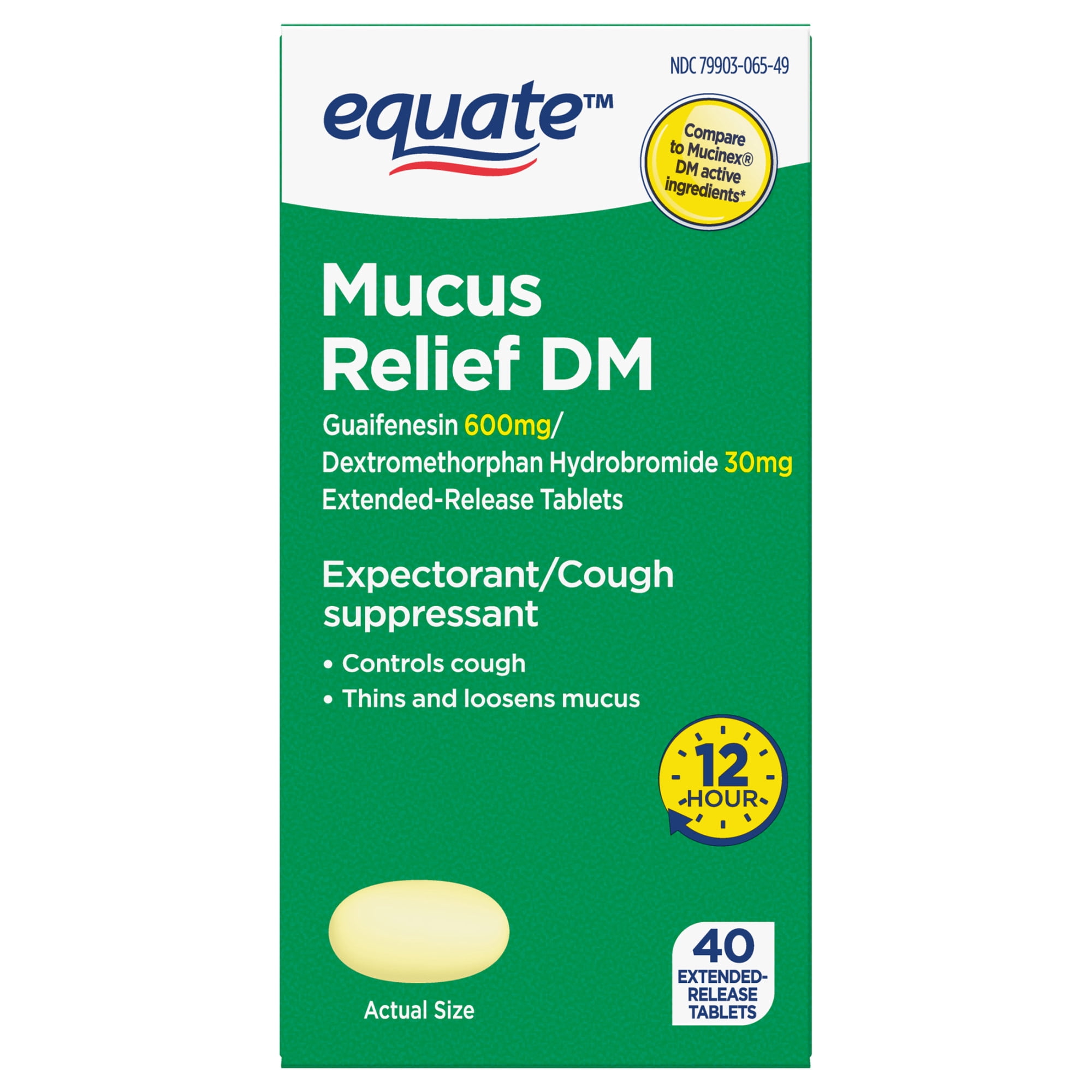 Equate Mucus Relief DM, Extended-Release Tablets, Chest Congestion Relief and Cough Suppressant, 40 ct