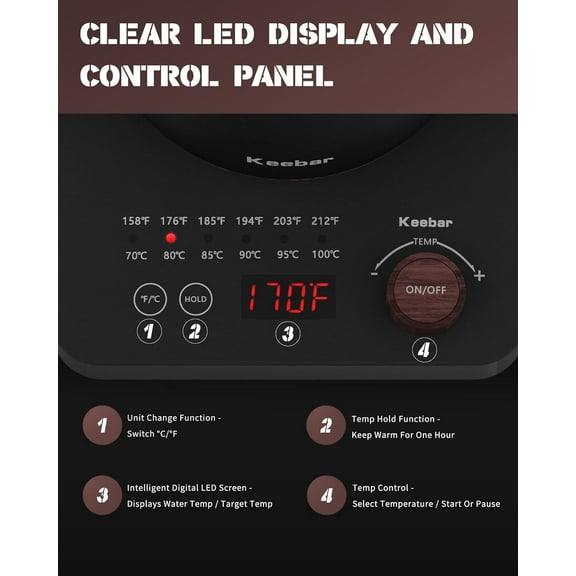 KEEBAR Electric Gooseneck Kettle - 0.8L/27.05oz, 1000W, Matte Black