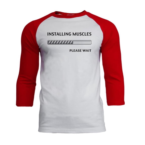 Installing Muscles Mens Soft Raglan T Shirt White-Red SM