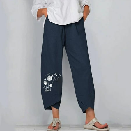 

Tees & Shorts From $6 POROPL Fashion High Waist Straight Tube Petal Trouser Hem Print Cotton Versatile Casual Pants Scrub Pants for Women Clearance Navy Size 12