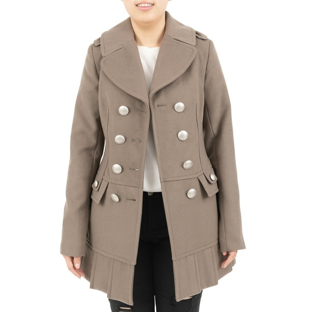 Kensie Women S Double Ted Coat Com Kensie Women S Double Ted Coat, Pea Coat With Ruffles On Bottom