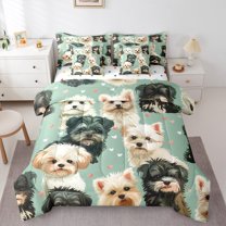 jejeloiu Pet Puppy Dog 7pcs Bedding Comforter Set,Kawaii Heart Print Queen Bedding Sets,Cyan White Black Queen Sheet Sets For Boys Girls,Lightweight Room Decor Reversible