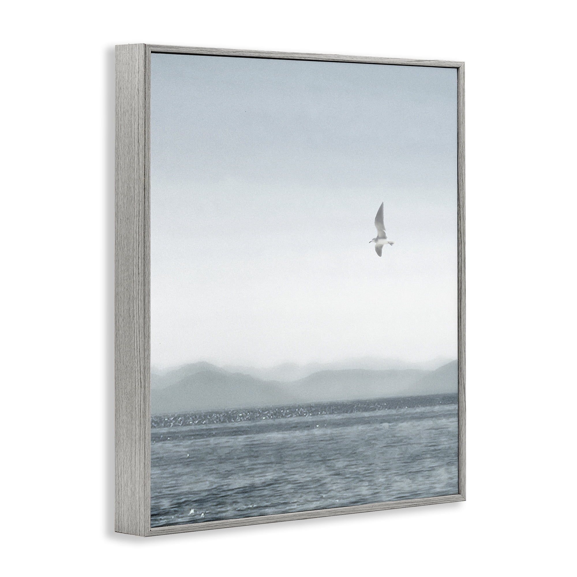 Stupell Industries Lone Gull over Sea Coastal Painting Gray Framed Art Print Wall Art, 16 x 20