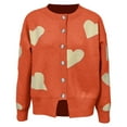 thumbnail image 4 of Pxiakgy Women's Autumn And Winter New Love Printing Knitted Long Sleeve Cardigan Coat Orange2 + L, 4 of 5