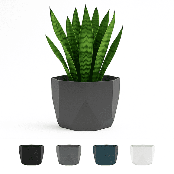 Bloem Tuxton 6" Round Hexagon Charcoal Resin Planter Pot with Optional Knock-Out Drainage Holes