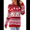 thumbnail image 2 of Suéter de Punto de Larga con Cuello Redondo para Mujer, Suéter Informal Grueso para Otoño e Invierno Rojo y L, 2 of 10
