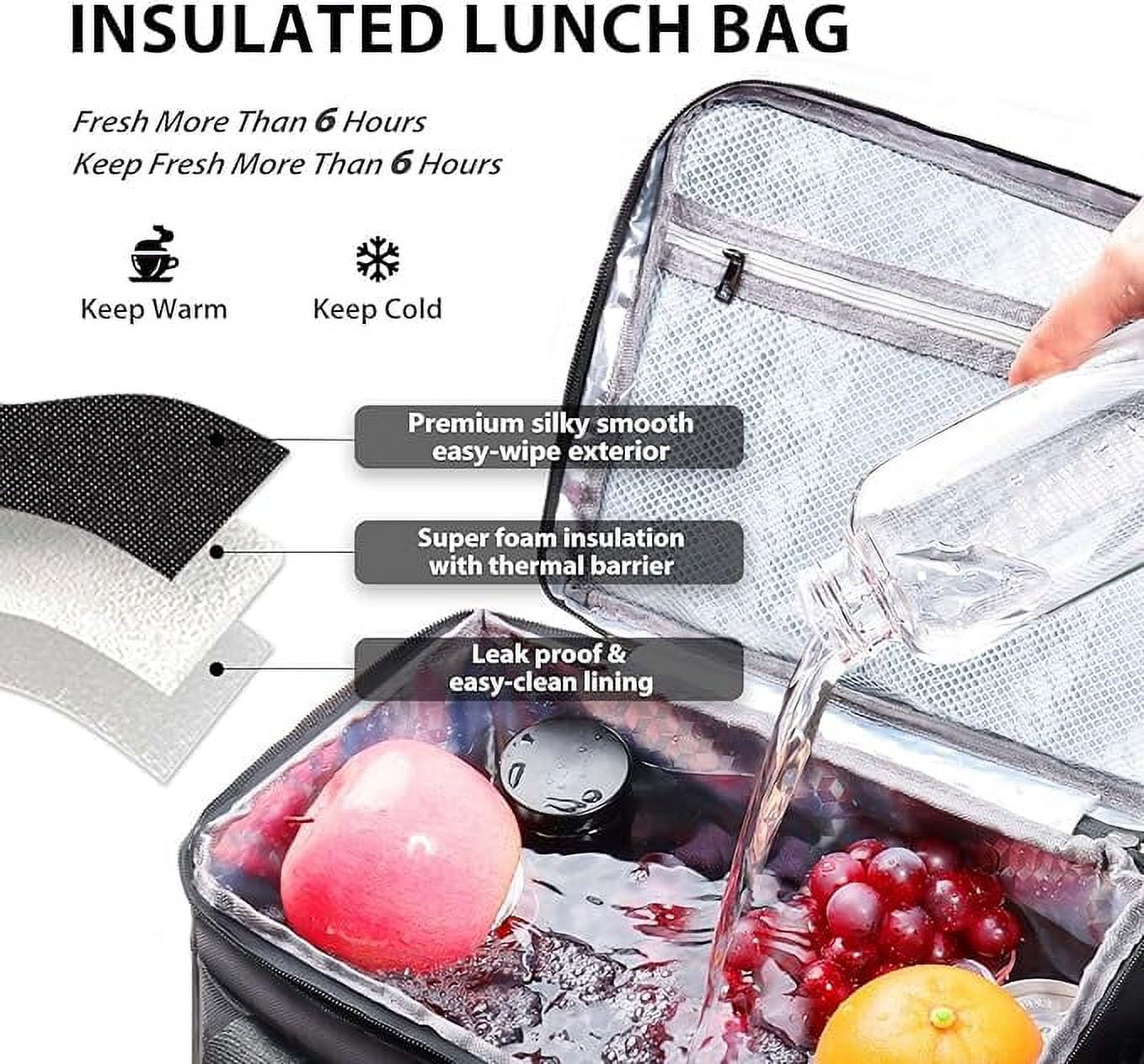 Large Lunch Bag Box for Men - 3 in 1 Cooler Bag Large Insulated Removable Double Deck Leak-Proof Lunch Box for Work Outdoor Picnic