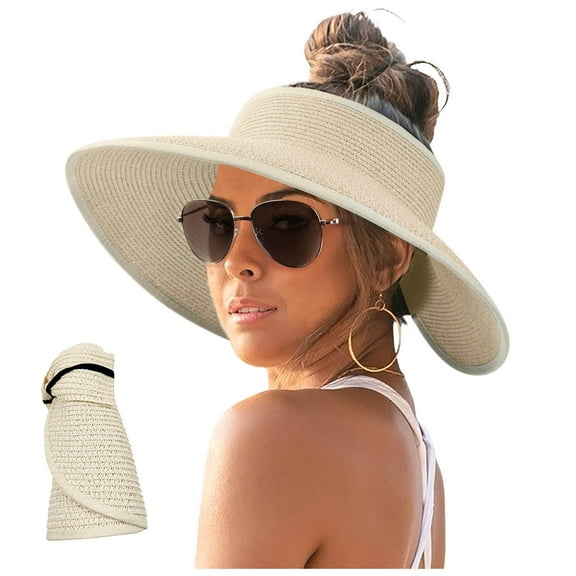 TYGHBN Lanyard Summer Hats for Women Foldable Hiking Hat for Men Womens Sunshade Hat Korean Edition Women Open Top Big Sunscreen Sun Hat No Top Foldable Hat