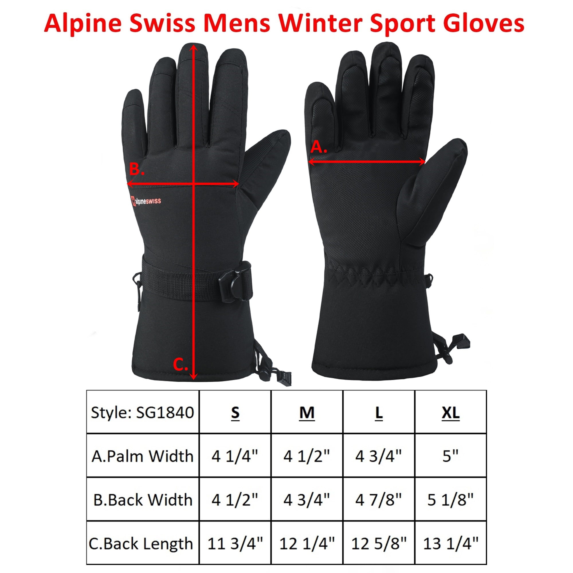 Alpine Swiss Mens Waterproof Gauntlet Snow Ski Gloves Winter Sport Snowboarding Windproof Warm 3M Thinsulate