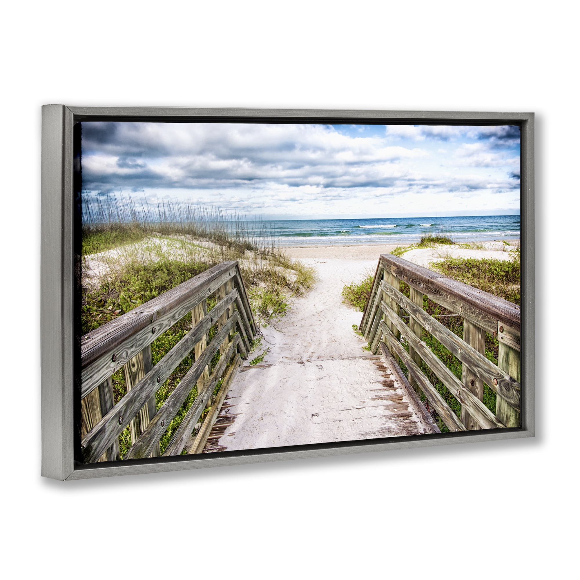 Stupell Industries Sandy Coast Boardwalk Nautical & Beach Photography Gray Floater Framed Canvas Art Print Wall Art, 31 x 21