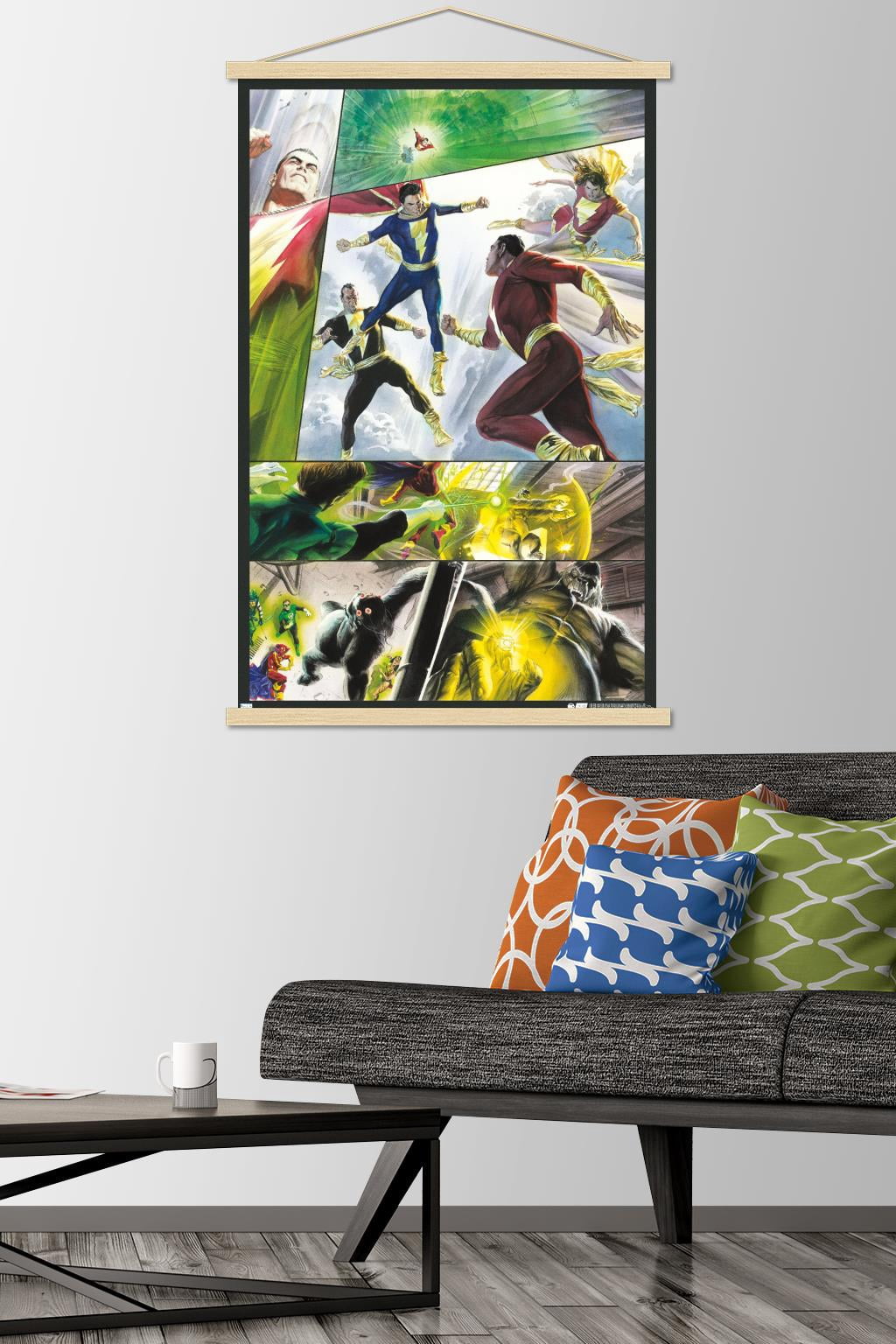 DC Comics Justice League - Shazam Family and Black Adam Wall Poster with Magnetic Frame, 22.375" x 34"