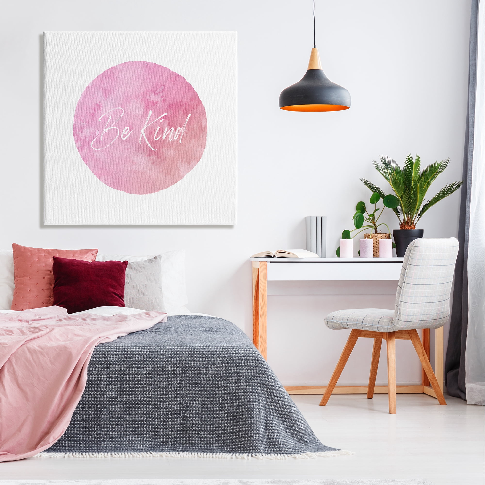 Stupell Industries Be Kind Pink Circle Inspirational Painting Gallery Wrapped Canvas Art Print Wall Art, 36 x 36