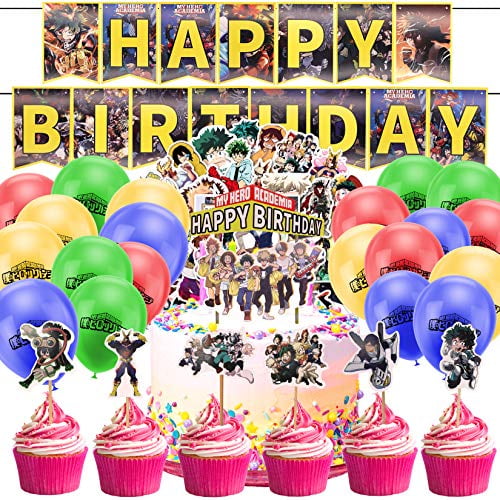 97pcs My Hero Academia Birthday Party Supplies Manga Theme Supplies Include 1 Happy Birthday Banner Balloons 25 Anime Cake Toppers 50 Anime Stickers For My Hero Academia Fans Gift Walmart Com