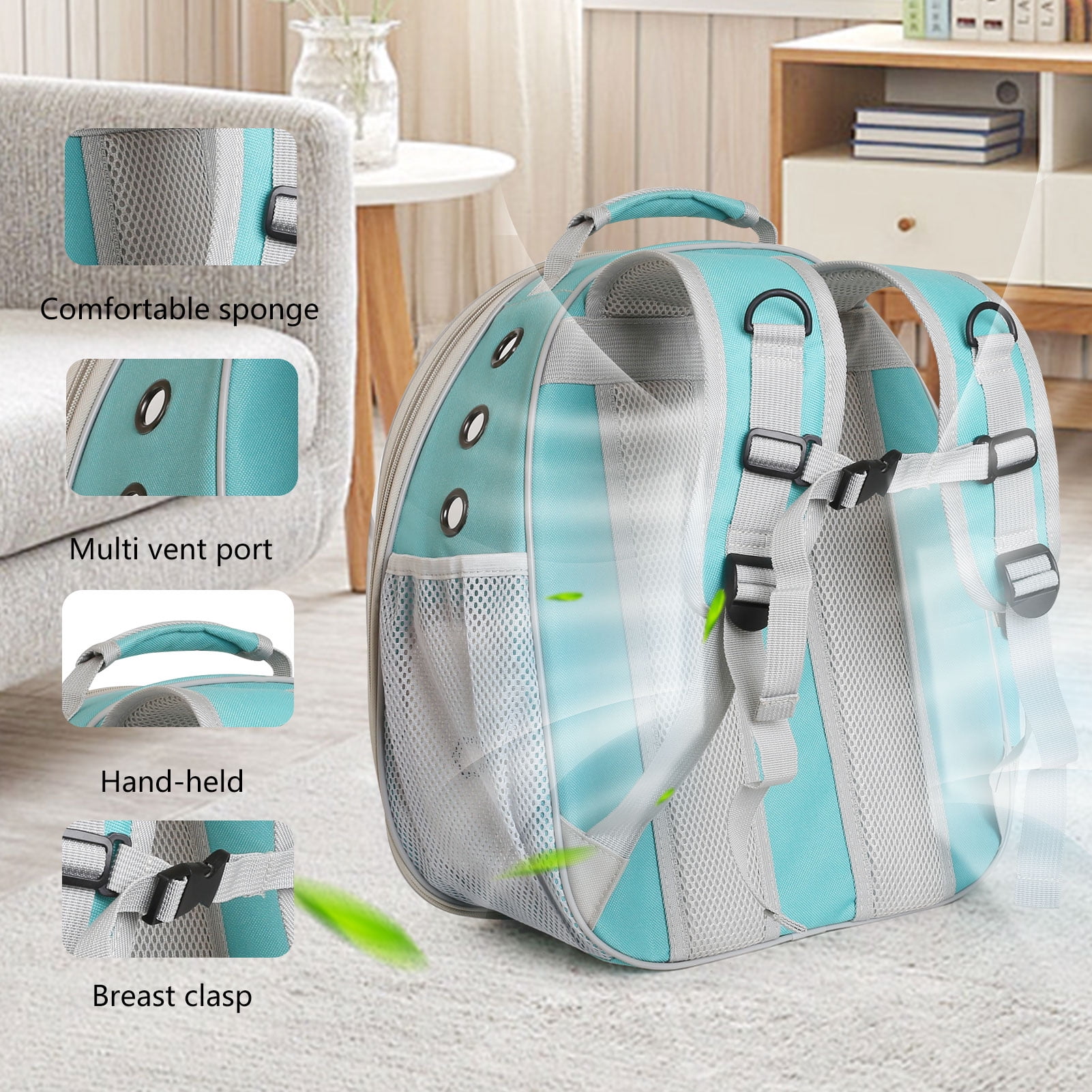 Space Capsule Bubble Dome Pet Carrier Backpack with Extra Soft Pillow, 12 lb Limit, Green