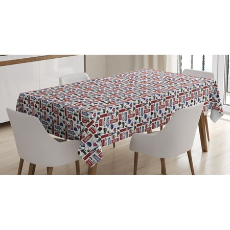 

London Tablecloth Famous English City Popular Landmarks and Symbols UK Tourism Travel Destination Rectangular Table Cover for Dining Room Kitchen 60 X 84 Inches Multicolor by Ambesonne