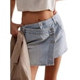 thumbnail image 2 of Women'S High Waisted Button Front Denim Skort Asymmetrical Hem Skirt Shorts Light Color M, 2 of 8