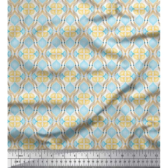 Soimoi Cotton Duck Fabric Ogee Damask Decor Fabric Printed Yard 42 Inch Wide