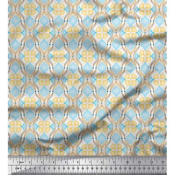 Soimoi Georgette Viscose Fabric Ogee Damask Print Fabric by the Yard 42 Inch Wide