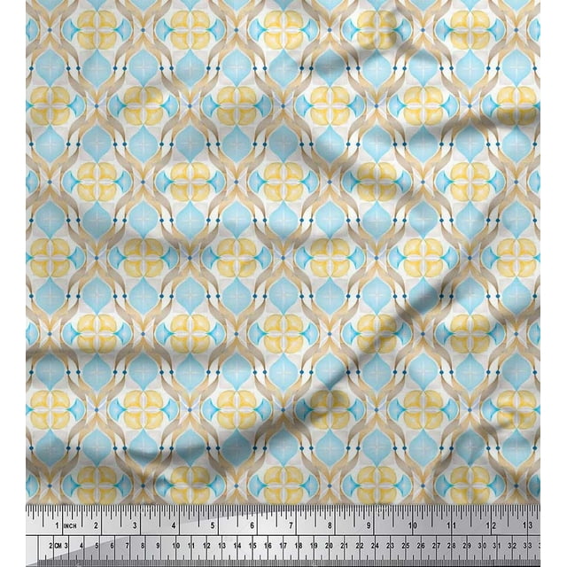 Soimoi Silk Fabric Ogee Damask Print Fabric by Yard 42 Inch Wide