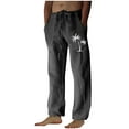 thumbnail image 2 of NaWent Mens Cotton Linen Pants Casual Elastic Waist Loose Fit Summer Beach Hawaiian Yoga Trousers Dark Gray 10(XL), 2 of 3