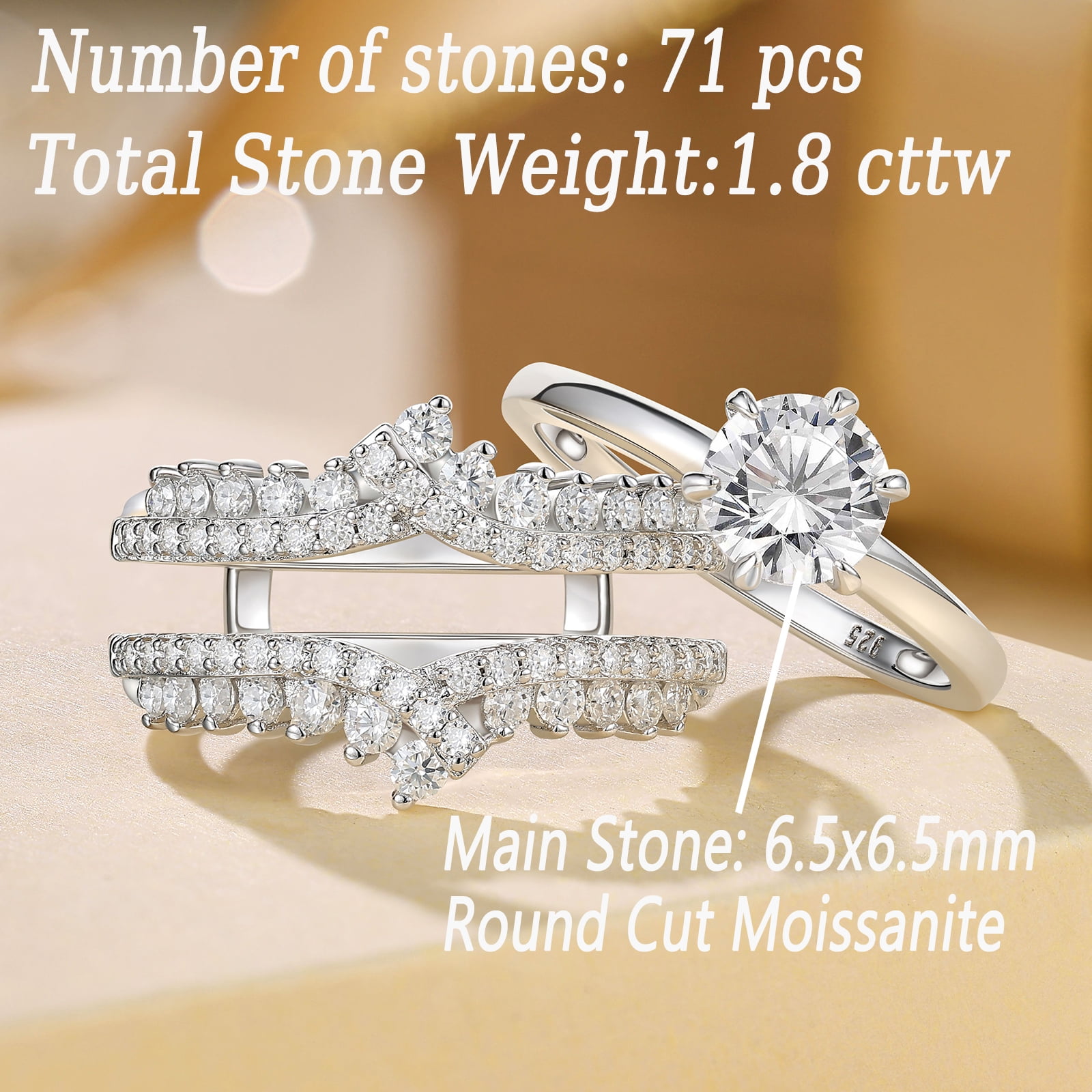 Newshe Jewellery Moissanite Wedding Rings for Women VVS1 D Color Engagement Rings Enhancer Band Sterling Silver Size 7