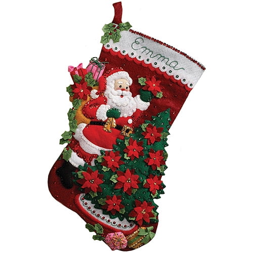 Bucilla 86142 18 in. Felt Stocking Applique Kit LongSanta Poinsettia