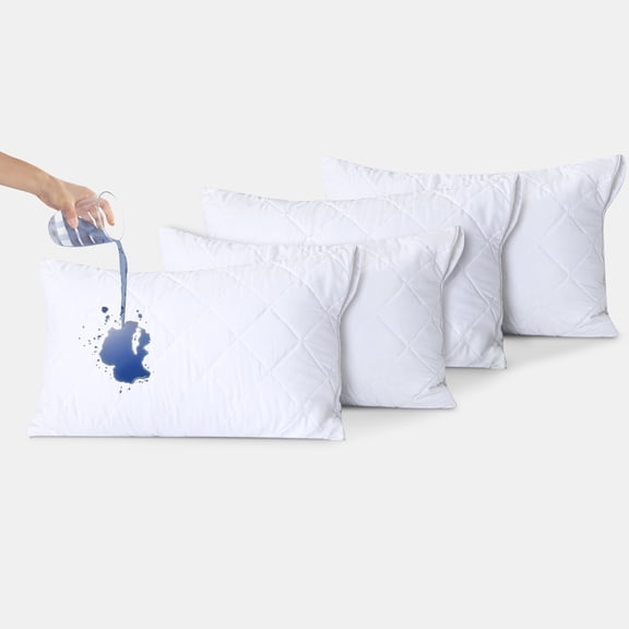 Quilted Waterproof Pillow Protectors, Zippered Pillowcases, Breathable Protective Pillow Encasement Covers (4, Queen (20" x 28"))