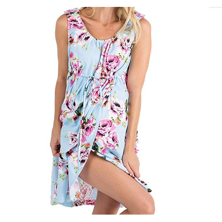 

Pregnant Woman Skirt Light Floral Print Sleeveless Elastic Maternity Nightdress