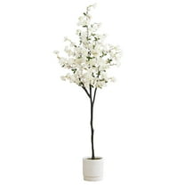 Nearly Natural 6ft. Artificial Cherry Blossom Tree with White Decorative Planter, White