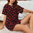 thumbnail image 4 of Fotbe Sexy Red Lips Kiss Conjunto de Pijama Estampado para Mujer, 2 Piezas, Ropa de Dormir con Camiseta de Manga Corta y Shorts Suaves-3X-Large, 4 of 6