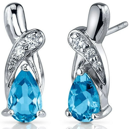 Oravo Graceful Glamour 2.00 Carats Swiss Blue Topaz Pear Shape Cubic Zirconia Earrings in Sterling Silver