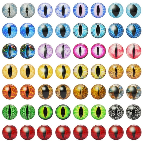 15 Pairs 25mm Glow In Dark Animal Toy Eyes Glass Evil Dragon Eyes Flat Back Cabochons for Doll Making DIY Crafts Jewelry Making Supplies
