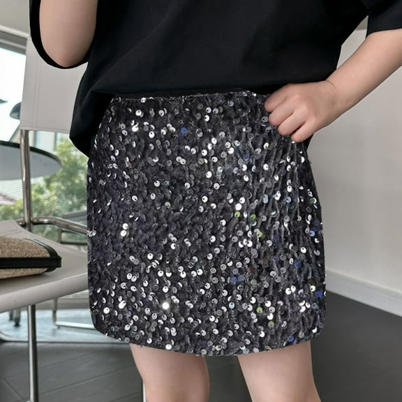 Glittering Sequined Skirt for Girls Toddler and Kids Elastic Waist Stylish Clothing for and Parties
