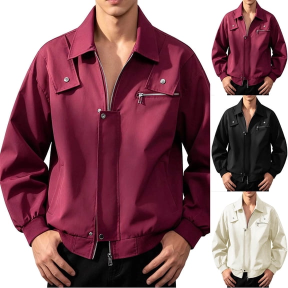 Men's Bomber Jacket Windbreak Jackets Rain Jacket Casual Loose Fit Zip-up Lightweight Golf Jacket with Side Pockets
