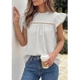 thumbnail image 4 of PRETTYGARDEN Striped Shirt Womens Summer Tops Spring Business Casual Work Dressy Crochet Lace Ruffle Cap Sleeve Blouse, 4 of 9