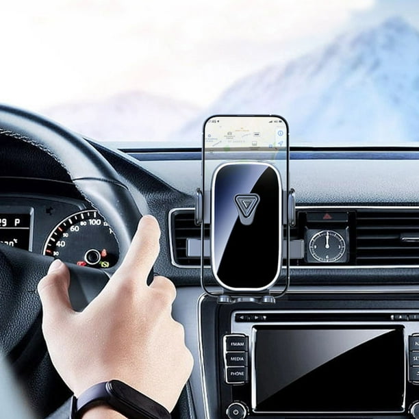 Soporte para teléfono de coche | Rotación 360° | Abrazadera con bloqueo por gravedad | Soporte ABS ajustable y estable | Clip para ventilación del tablero manos libres | Compatible con teléfonos de