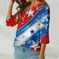 thumbnail image 4 of Qetyuw Women's 4th of July Shirts Summer Patriotic Red White and Blue Graphic Tshirts Elegant 3/4 Sleeve Tees Trendy V Neck Buttons Blouses Tops Blouses for Women Dressy Casual, 4 of 6