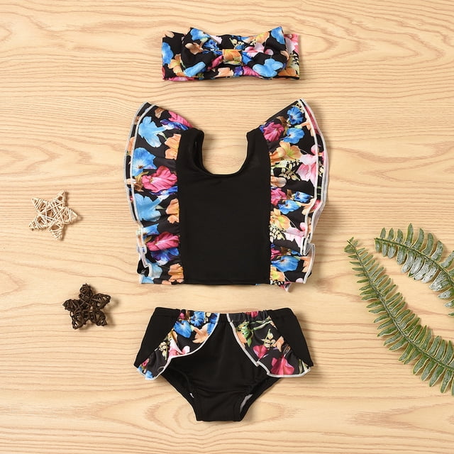 LSLJS Toddler Baby Girls Floral Swimwear Ruffle Swimsuit Bathing Suit Beach Wear Set, Baby Swimwear