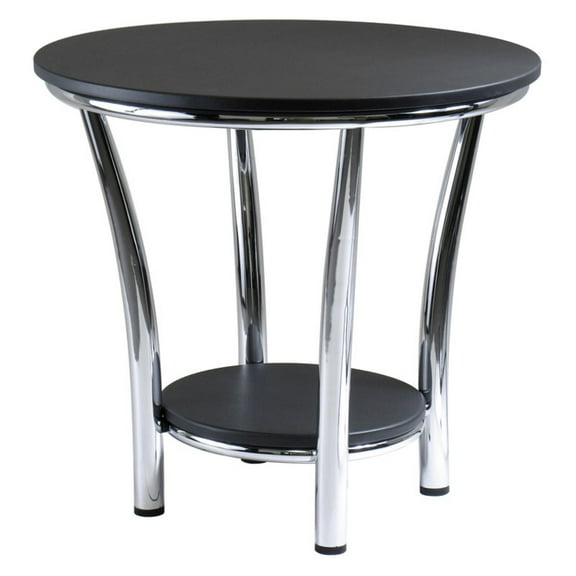 Winsome Maya Round End Table, Black Top, Metal Legs