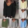 thumbnail image 5 of Plus Size Tops for Women Blouse Shirts Solid Long Sleeve V-Neck Pullover Tops T Shirts Blouse Casual V Neck Summer Loose Tops, 5 of 5
