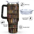 thumbnail image 3 of 40oz Vintage Library Bookshelf Bookcase Stainless Steel Flip Straw Tumbler Spill Proof Travel Cup Double Wall Vacuum Insulated Coffee Mug with Handle, 3 of 6